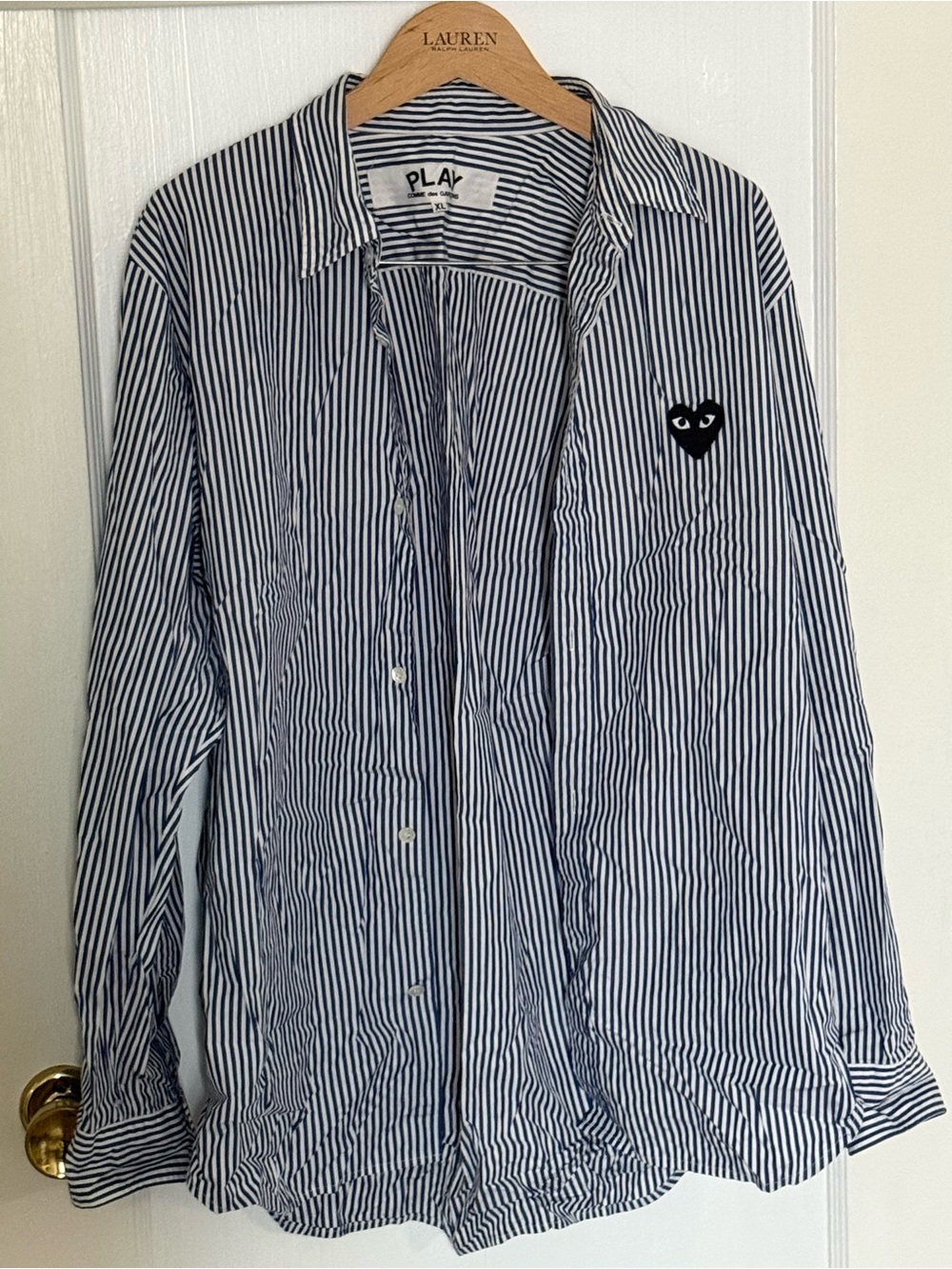 Comme des Garçons PLAY Navy and White Striped Button-Up Shirt Jacket